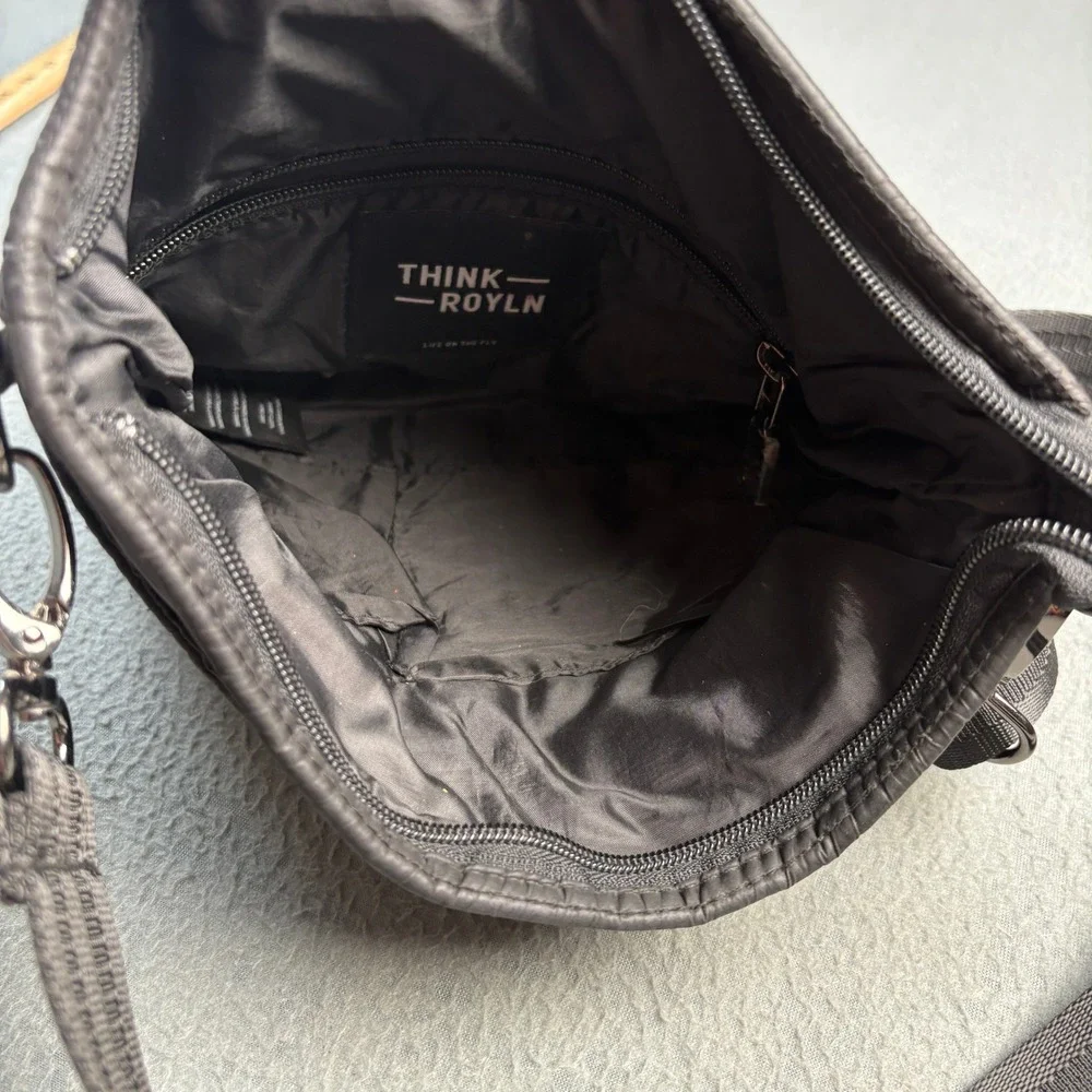 Think Royln Black Quilted Puffer Crossbody Bag Striped Messenger Bag